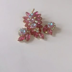 Vintage Julianna Pink Brooch and Clip on Earrings